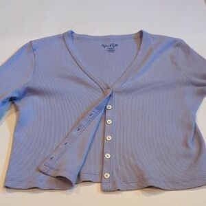 John Galt Brandy Melville Crop Boxy Vneck Ribbed Button Up Sweater Lilac Purple